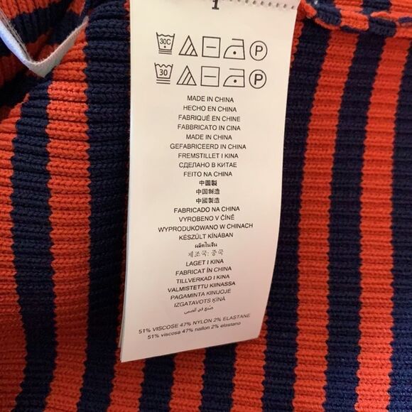 Michael Michael Kors Orange/Blue Stripped stretch Ribbed Knit Sweater - Picture 4 of 6